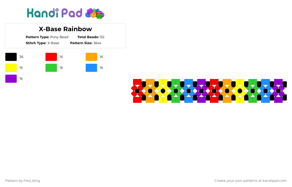X-Base Rainbow - Pony Bead Pattern by fred_king on Kandi Pad - orange,green,purple,colorful