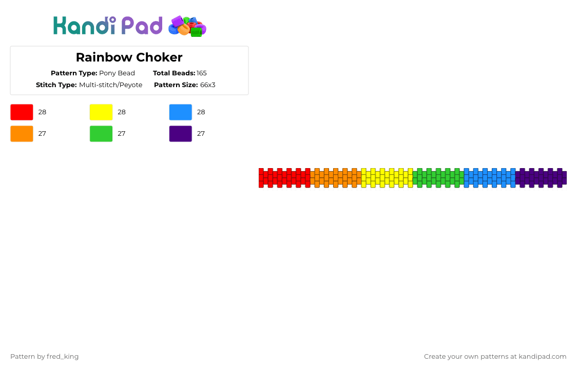 Rainbow Choker - Pony Bead Pattern by fred_king on Kandi Pad - orange,green,purple,colorful,rainbow,choker