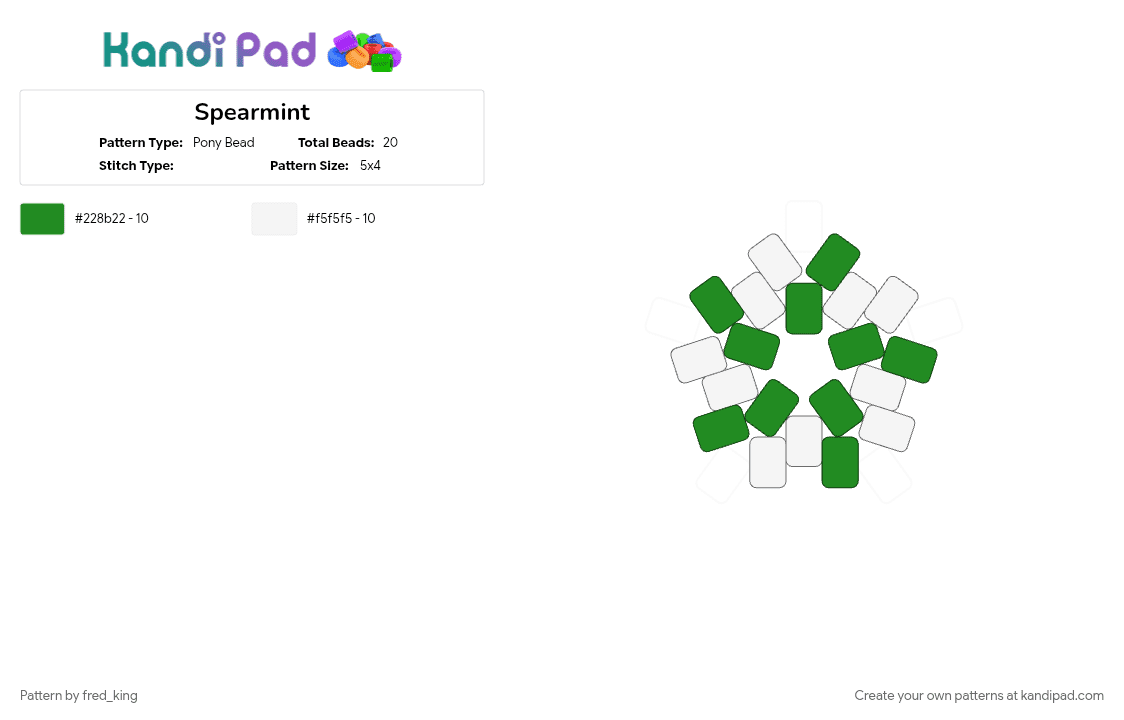Spearmint - Pony Bead Pattern by fred_king on Kandi Pad - green, mint, spearmint, white