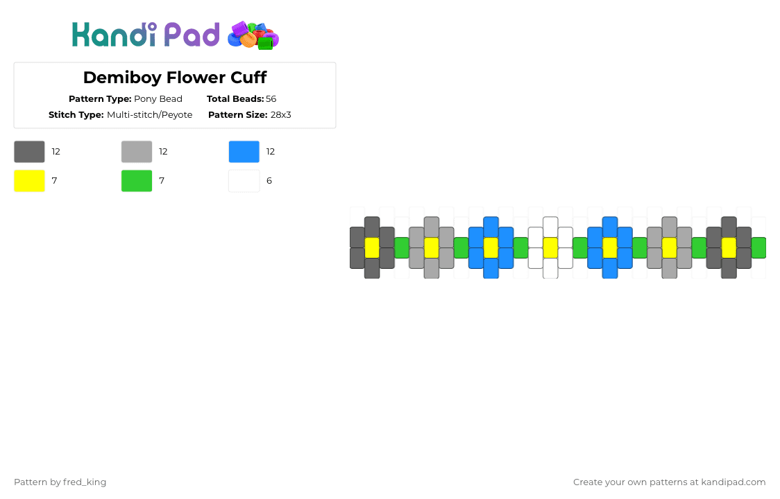 Demiboy Flower Cuff - Pony Bead Pattern by fred_king on Kandi Pad - gray,beige,light blue,demiboy,flower,cuff,flower cuff,blue,grey,white