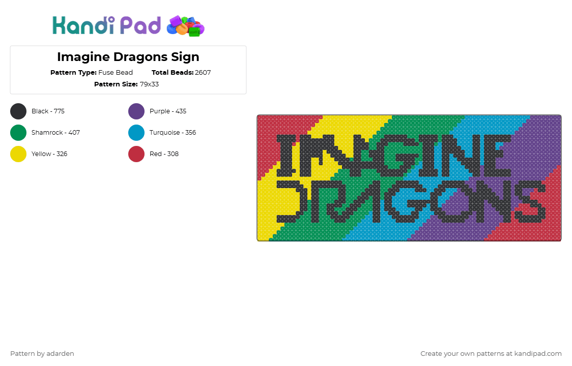 Imagine Dragons Sign - Fuse Bead Pattern by adarden on Kandi Pad - green,light blue,purple