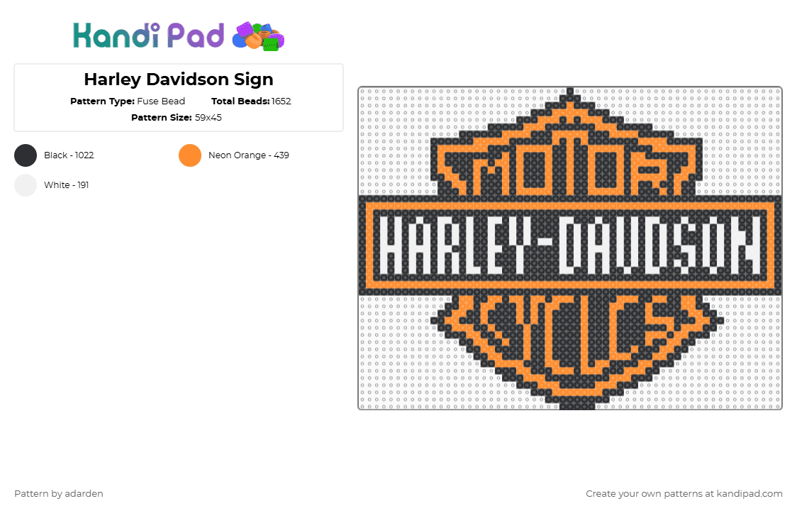 Harley Davidson Sign - Fuse Bead Pattern by adarden on Kandi Pad - motorcycles,orange,white