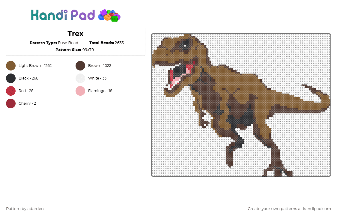 Trex - Fuse Bead Pattern by adarden on Kandi Pad - tan,brown