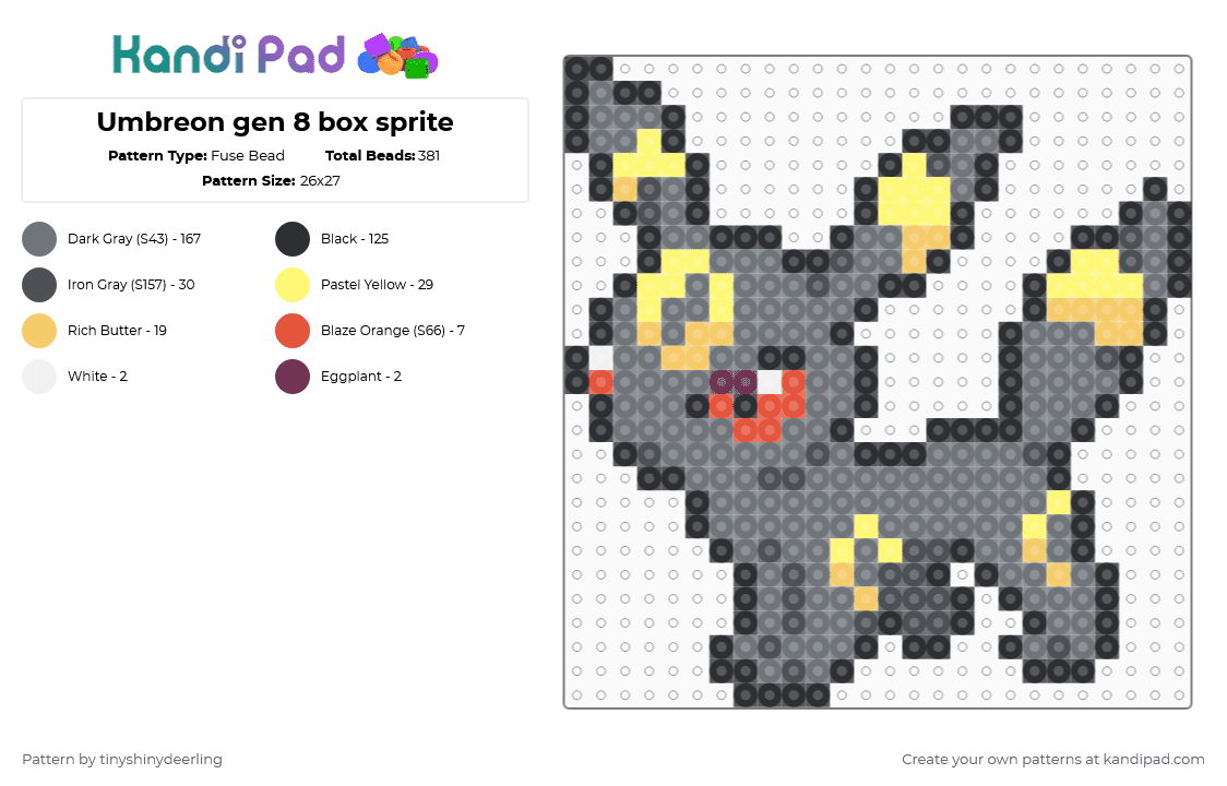 Umbreon gen 8 box sprite - Fuse Bead Pattern by tinyshinydeerling on Kandi Pad - gray,yellow,pokemon,umbreon,eeveelution