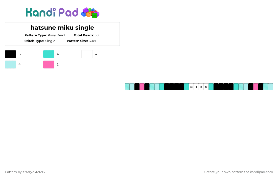 hatsune miku single - Pony Bead Pattern by s74rry23121213 on Kandi Pad - light blue,vocaloid,miku,hatsune,hatsunemiku,hatsune miku