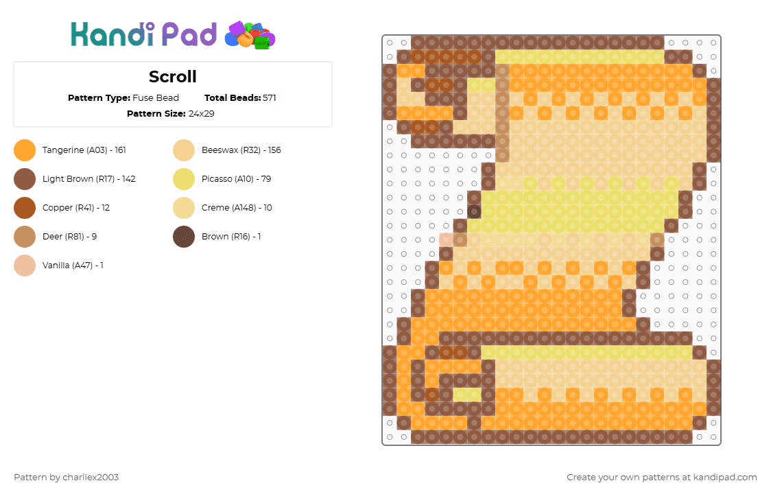 Scroll - Fuse Bead Pattern by charliex2003 on Kandi Pad - tan,yellow,orange,beige