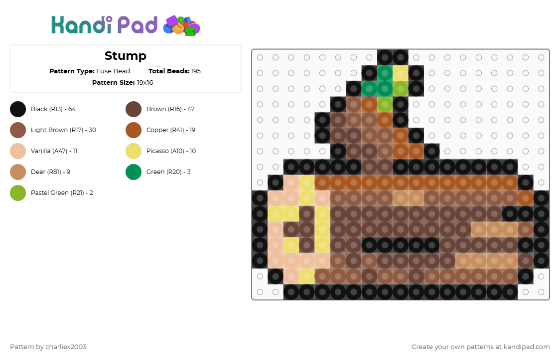 Stump - Fuse Bead Pattern by charliex2003 on Kandi Pad - tan,brown