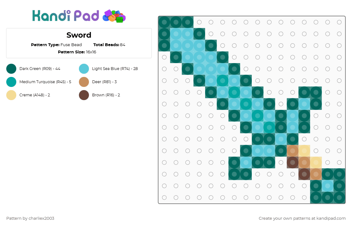 Sword - Fuse Bead Pattern by charliex2003 on Kandi Pad - teal,light blue