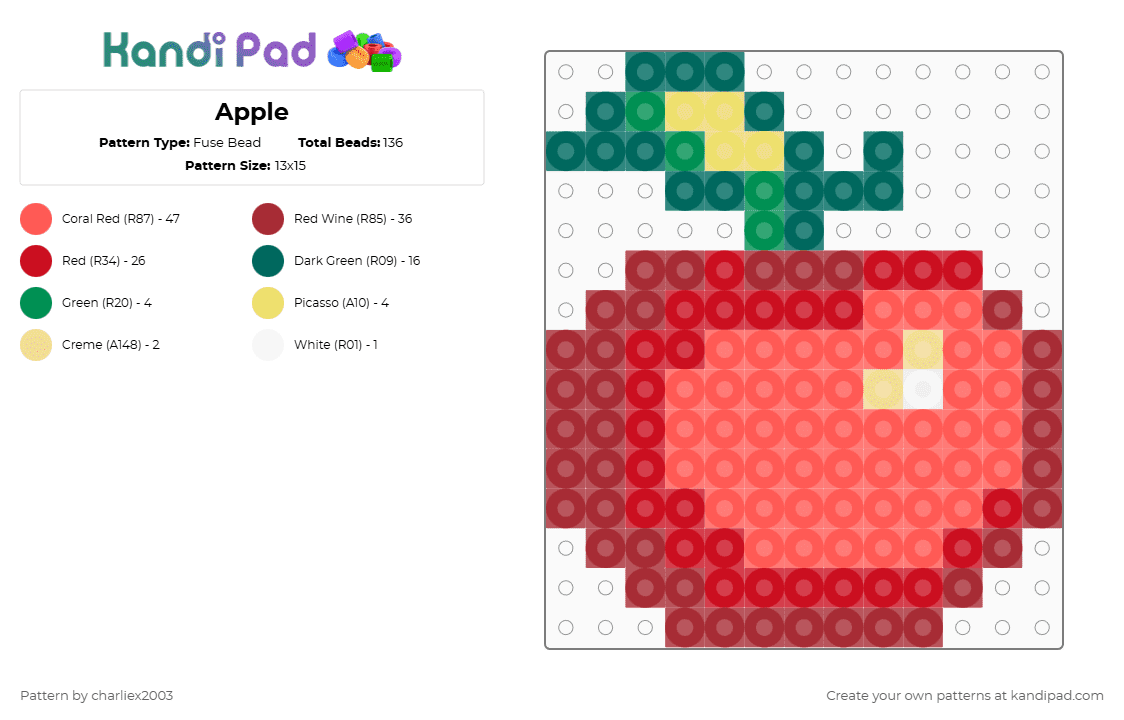 Apple - Fuse Bead Pattern by charliex2003 on Kandi Pad - red