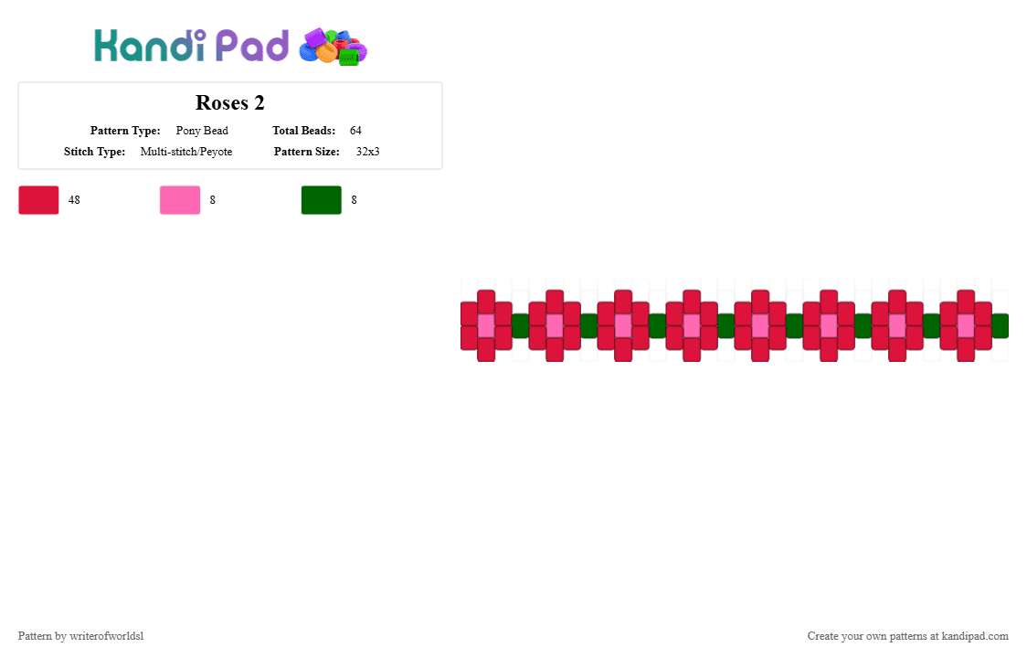 Roses 2 - Pony Bead Pattern by writerofworldsl on Kandi Pad - red