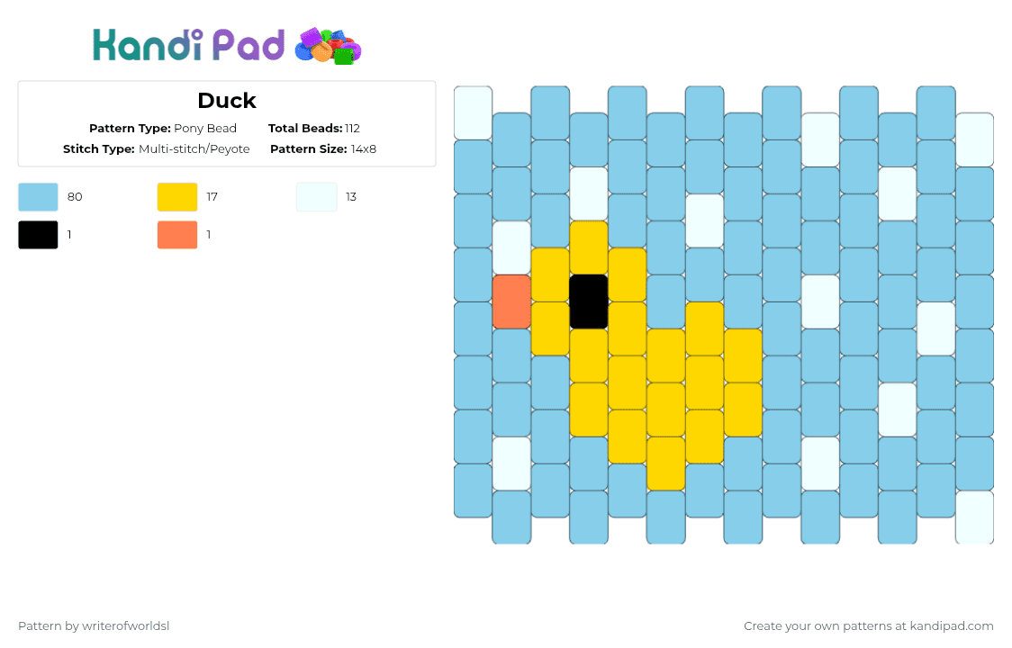Duck - Pony Bead Pattern by writerofworldsl on Kandi Pad - light blue