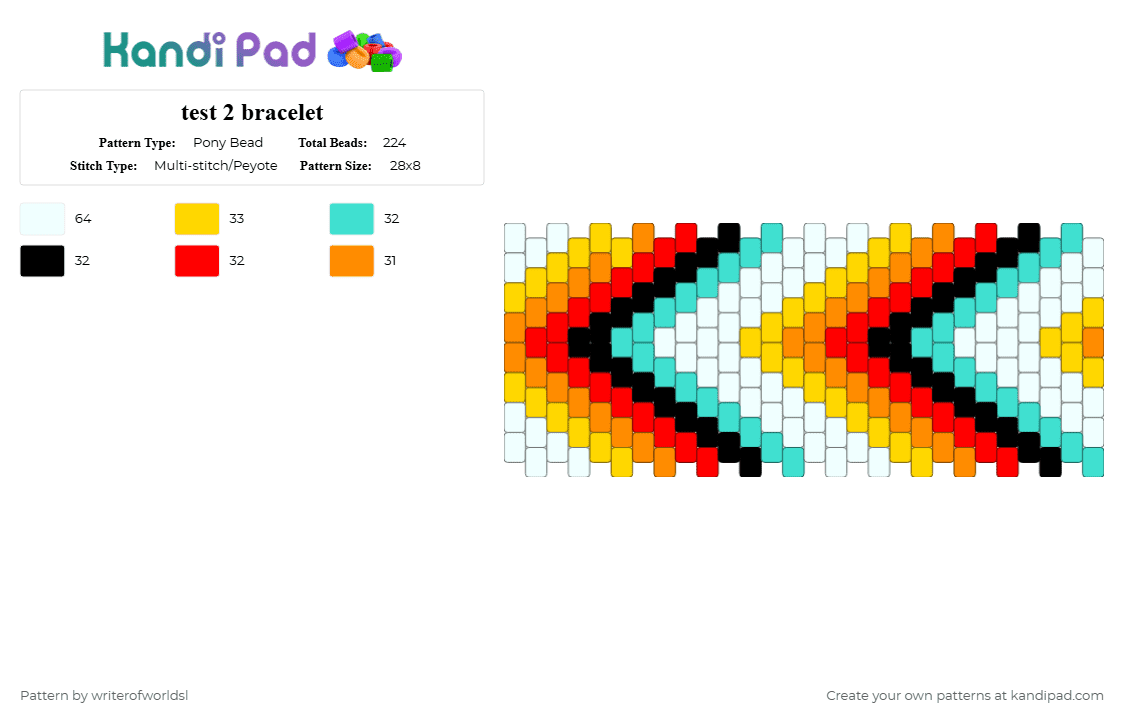 test 2 bracelet - Pony Bead Pattern by writerofworldsl on Kandi Pad - light blue,red,orange,yellow