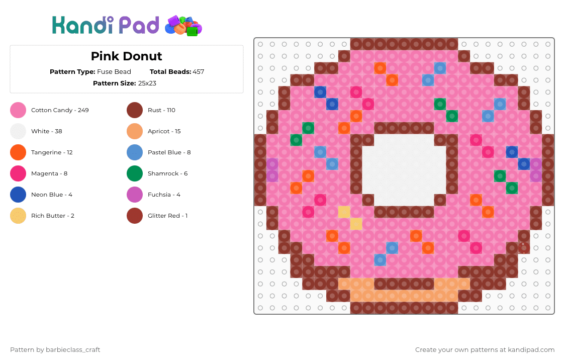 Pink Donut - Fuse Bead Pattern by barbieclass_craft on Kandi Pad - red,pink,doughnut,donut,pink donut,sprinkle,pink doughnut