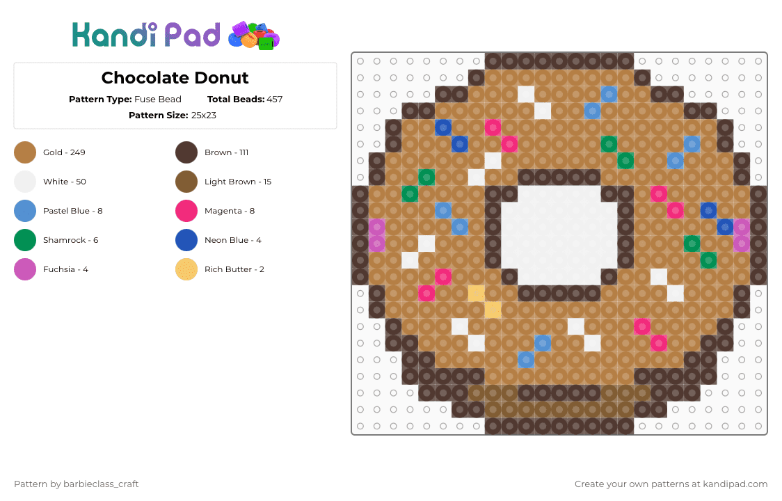 Chocolate Donut - Fuse Bead Pattern by barbieclass_craft on Kandi Pad - brown,tan,doughnut,donut,chocolate,chocolate sprinkles,chocolate donut,chocolate doughnut