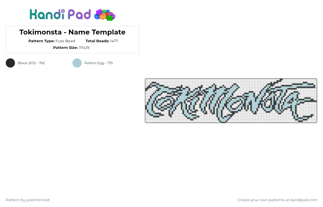 Tokimonsta - Name Template - Fuse Bead Pattern by pootmcnoot on Kandi Pad - black,light blue,tokimonsta,music,musician,edm,festival