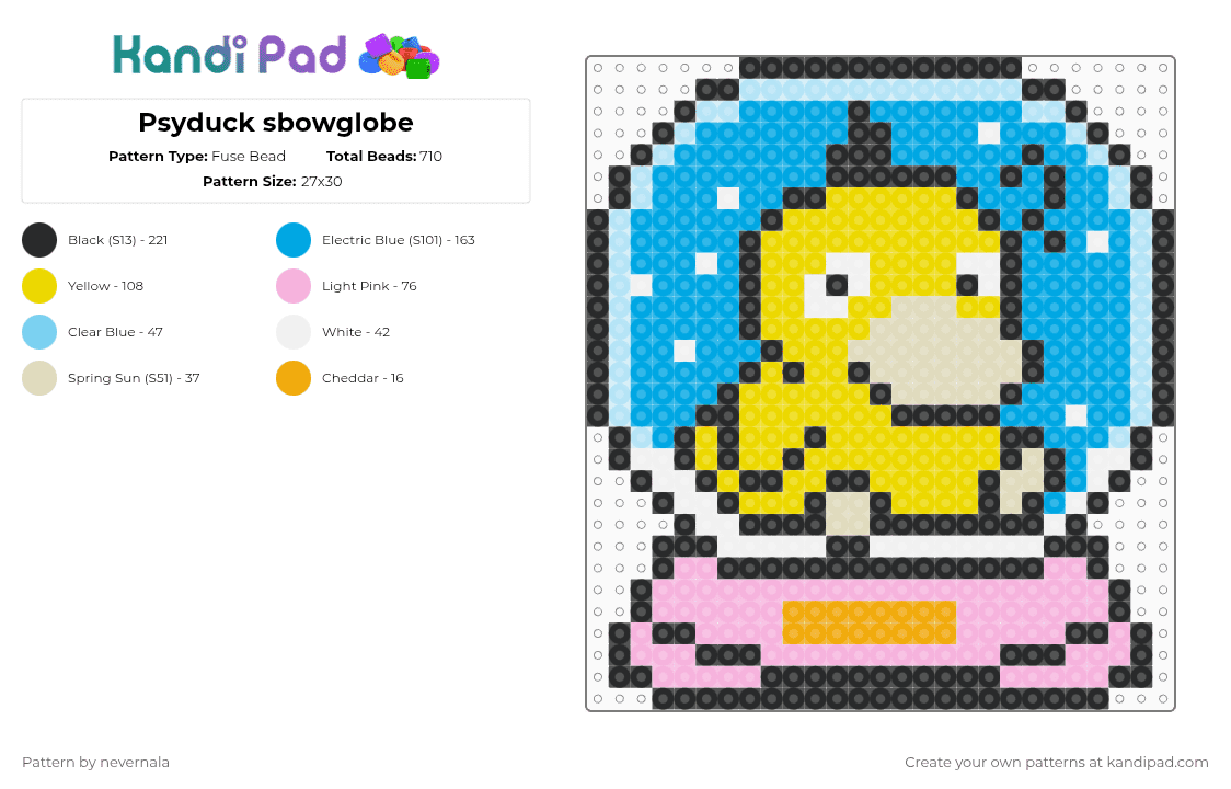 Psyduck snowglobe - Fuse Bead Pattern by nevernala on Kandi Pad - light blue,yellow
