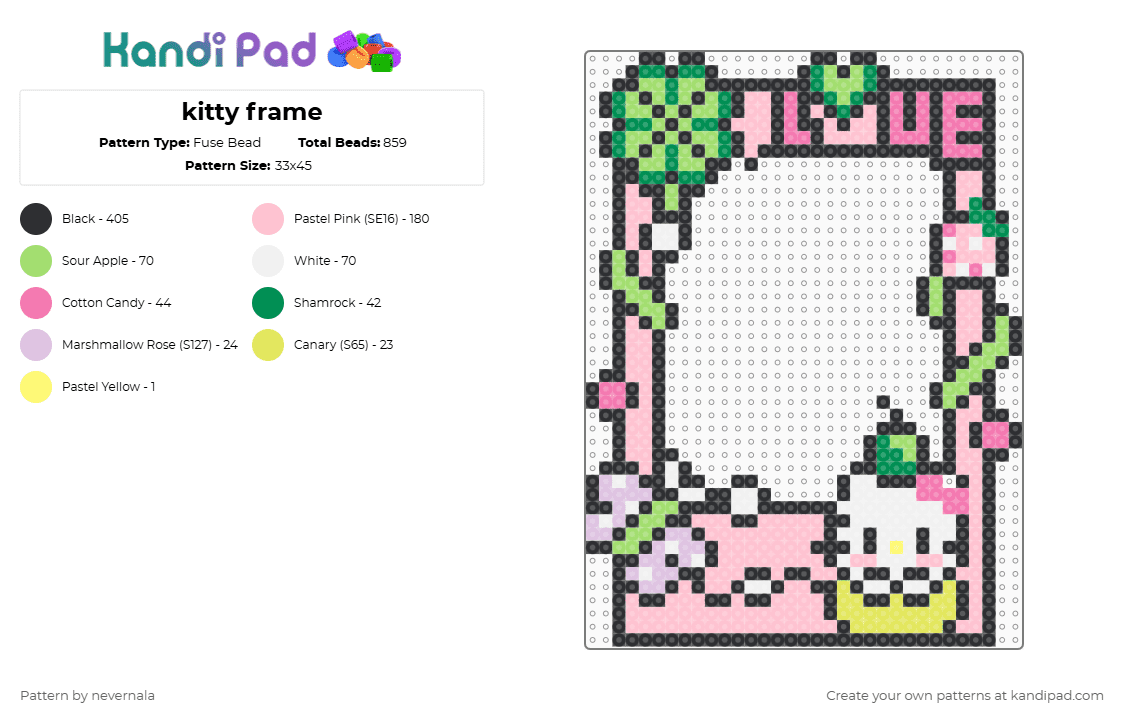 kitty frame - Fuse Bead Pattern by nevernala on Kandi Pad - pink