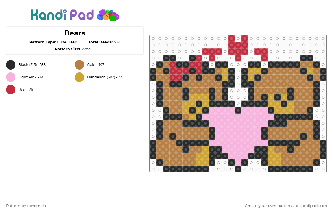 Bears Fuse Bead Pattern - Kandi Pad | Kandi Patterns, Fuse Bead ...
