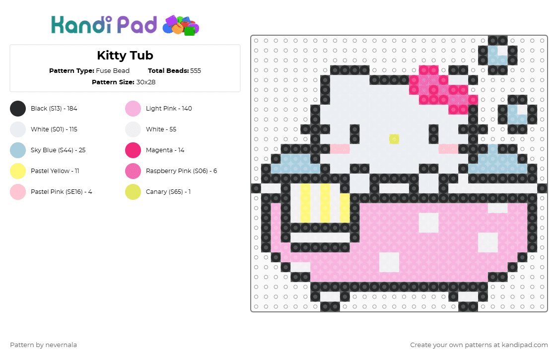 Kitty Tub - Fuse Bead Pattern by nevernala on Kandi Pad - pink
