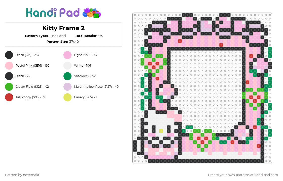 Kitty Frame 2 - Fuse Bead Pattern by nevernala on Kandi Pad - pink