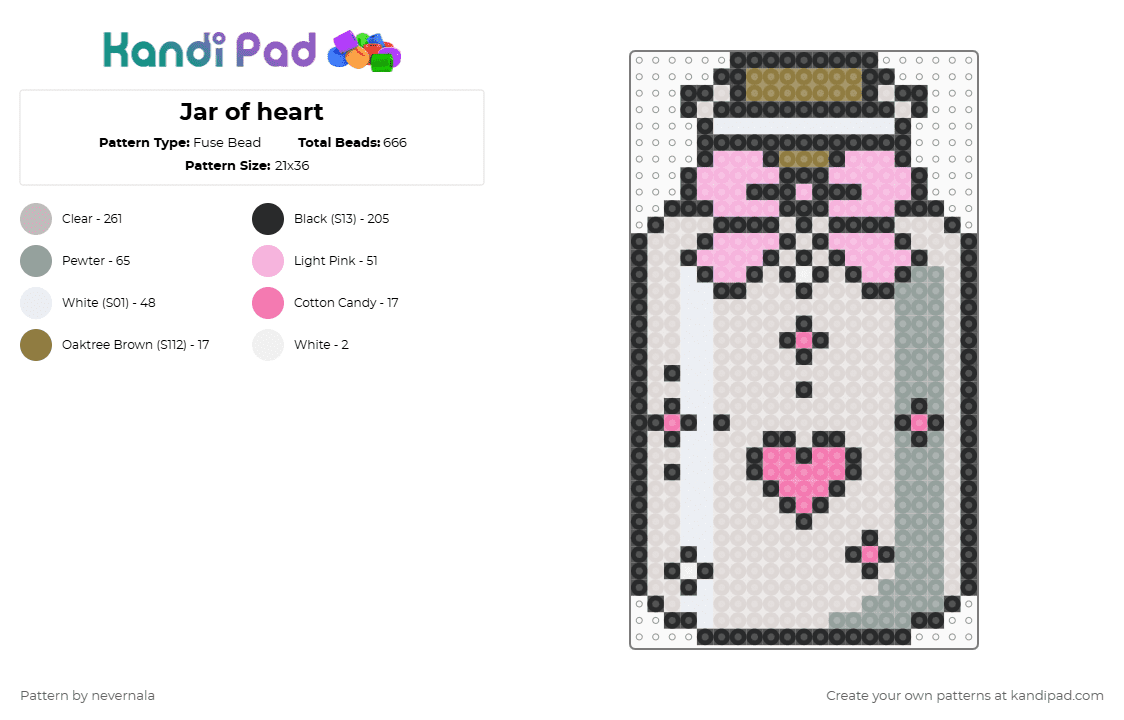 Jar of heart - Fuse Bead Pattern by nevernala on Kandi Pad - beige