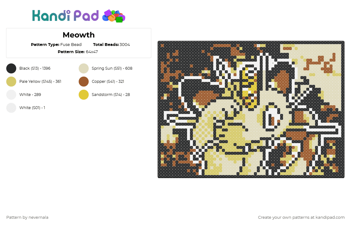 Meowth - Fuse Bead Pattern by nevernala on Kandi Pad - beige