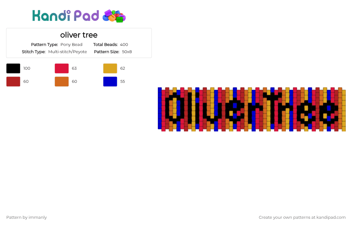 oliver tree - Pony Bead Pattern by immanly on Kandi Pad - red,orange