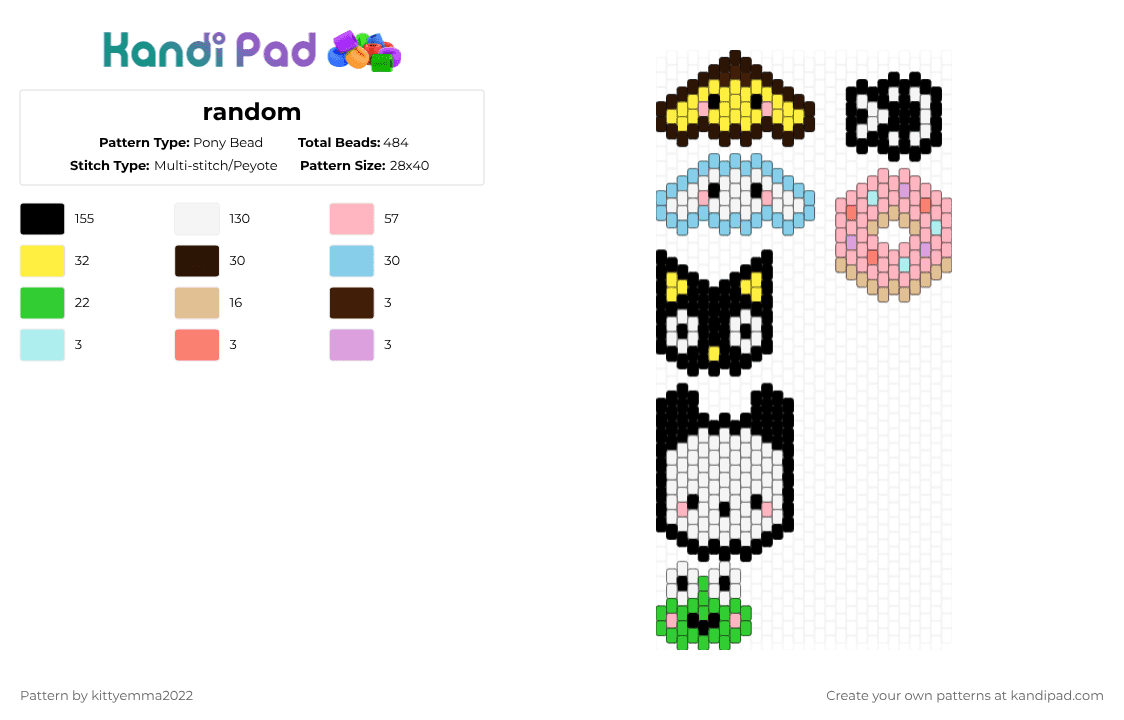 random - Pony Bead Pattern by kittyemma2022 on Kandi Pad - white,yellow,light blue,colorful,sanrio,face