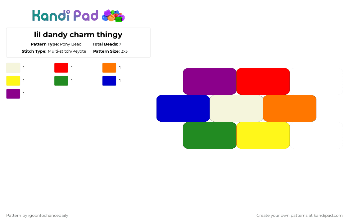 lil dandy charm thingy - Pony Bead Pattern by igoontochancedaily on Kandi Pad - orange,green,pink,colorful