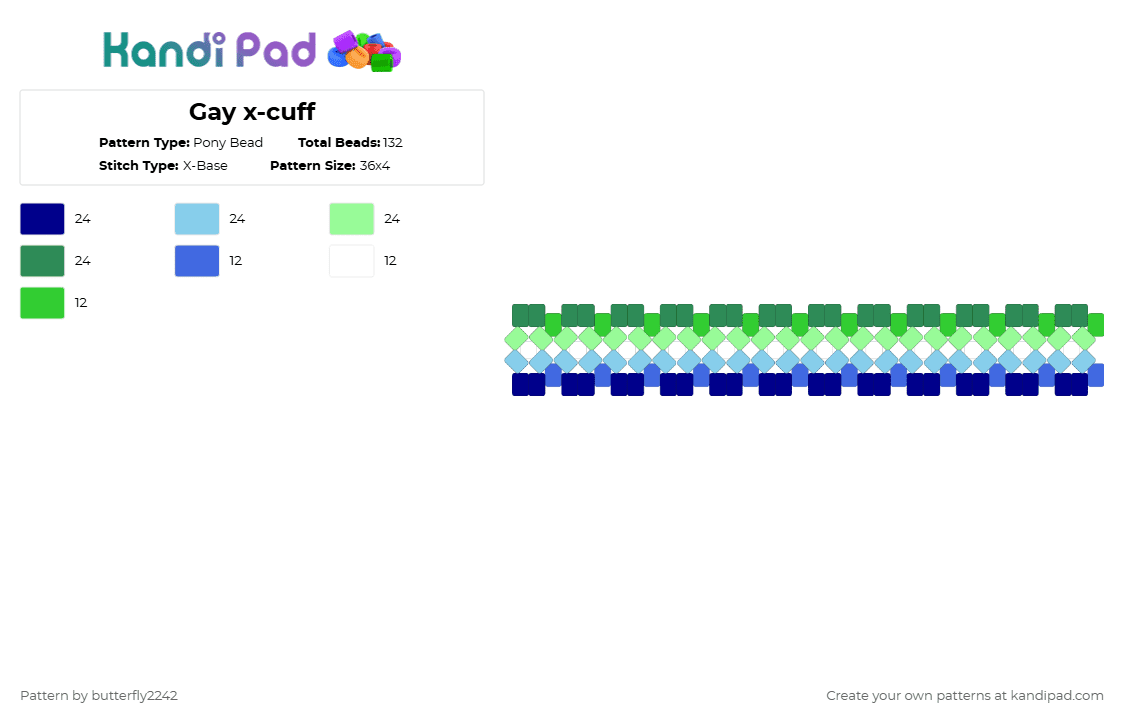 Gay x-cuff - Pony Bead Pattern by butterfly2242 on Kandi Pad - purple,light blue,teal,green