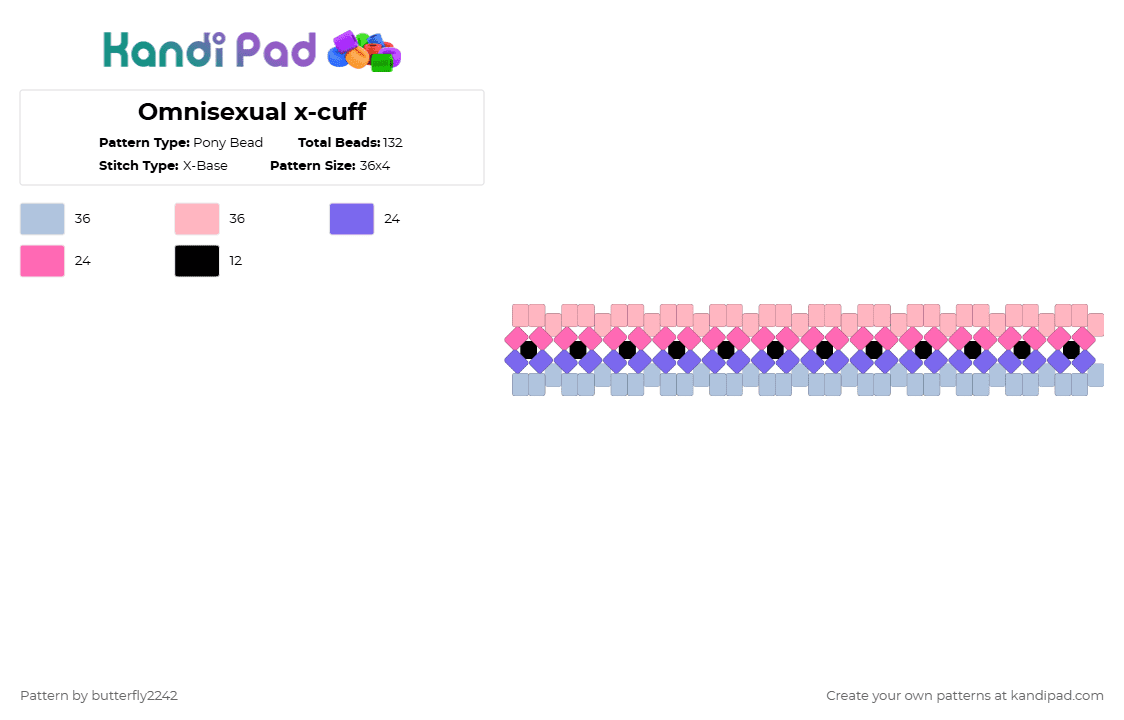 Omnisexual x-cuff - Pony Bead Pattern by butterfly2242 on Kandi Pad - pink