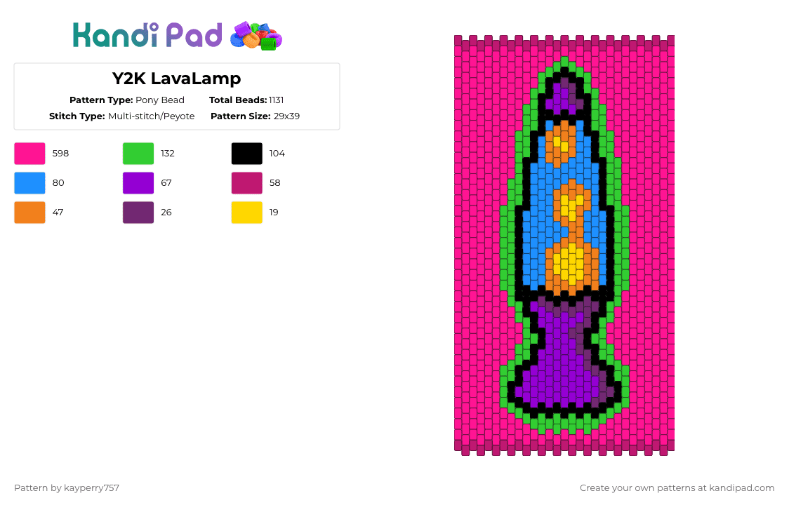 Y2K LavaLamp - Pony Bead Pattern by deleted_user_282407 on Kandi Pad - pink