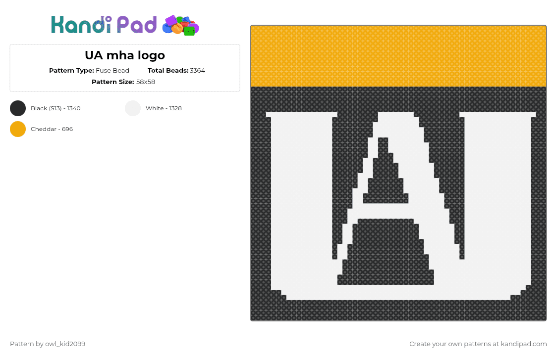 UA mha logo - Fuse Bead Pattern by owl_kid2099 on Kandi Pad - white,orange