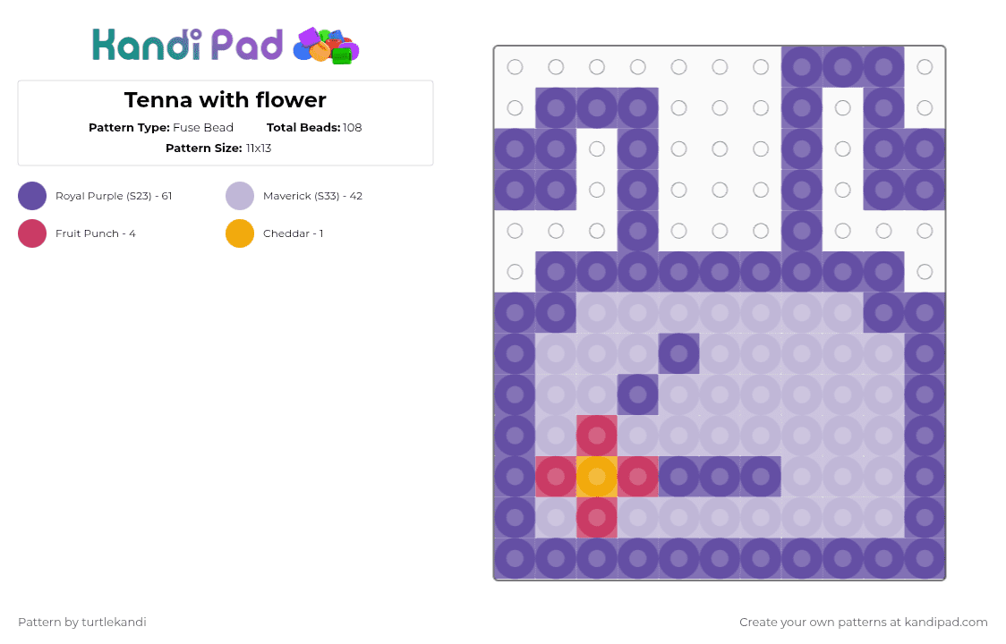 Tenna with flower - Fuse Bead Pattern by moldy_spamton on Kandi Pad - purple,pink,tenna,flower,perler,deltarune,charm