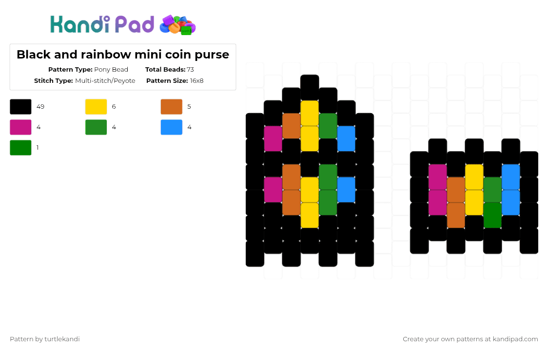 Black and rainbow mini coin purse - Pony Bead Pattern by moldy_spamton on Kandi Pad - black,orange,yellow,green,rainbow,coinpurse,small,multistitch