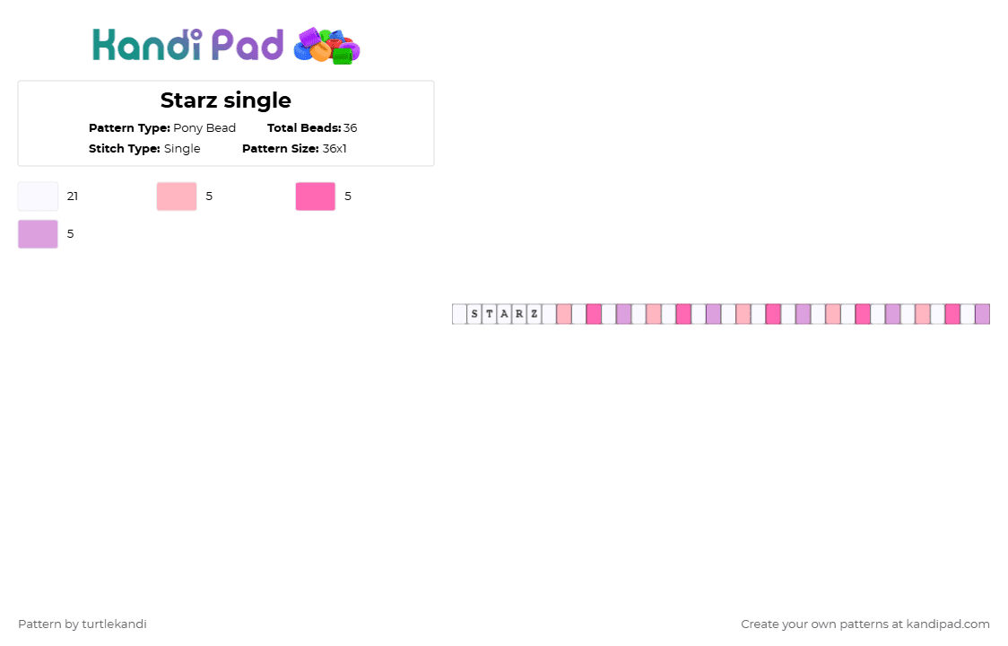 Starz single - Pony Bead Pattern by moldy_spamton on Kandi Pad - white,pink,stars,purple,letters,single,easy,simple