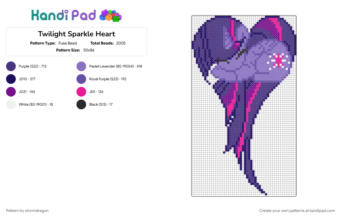 Twilight Sparkle Heart - Fuse Bead Pattern by stormdragon on Kandi Pad - alicorn, mlp, my little pony, purple, tv show, twilight sparkle