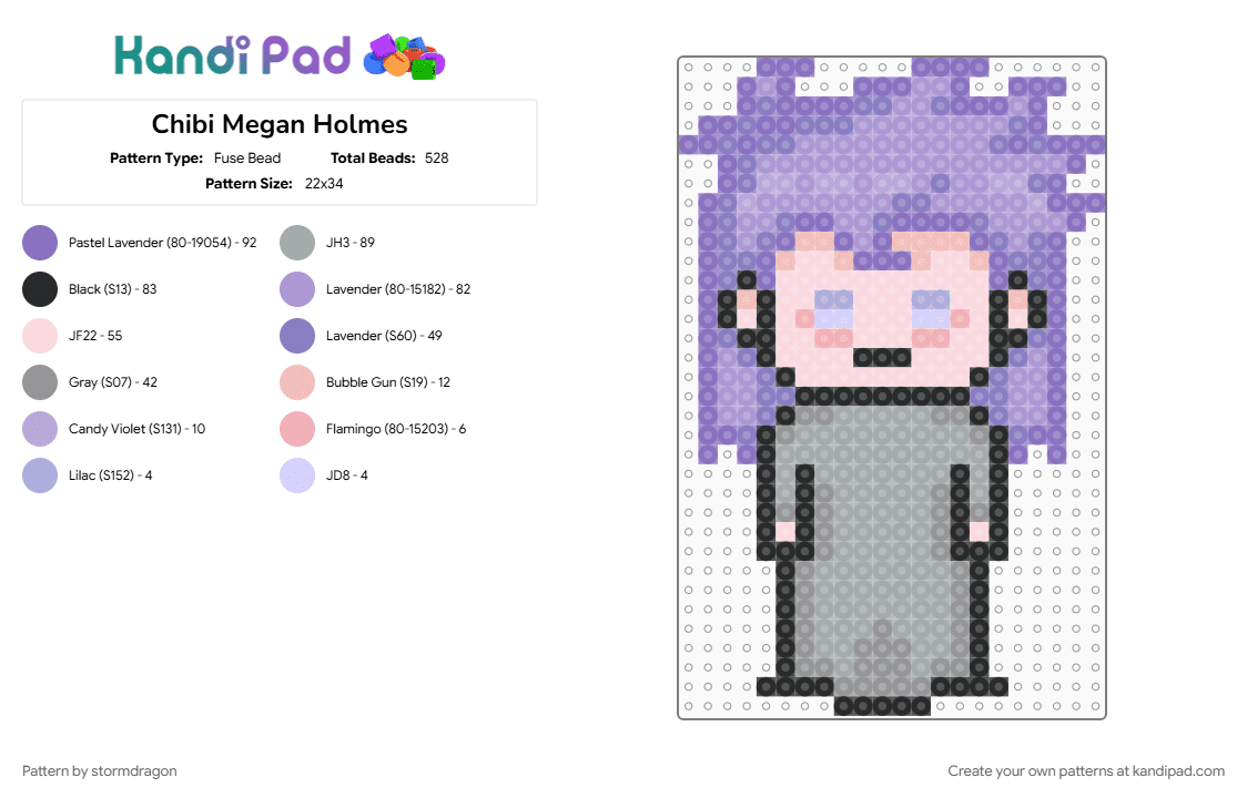 Chibi Megan Holmes - Fuse Bead Pattern by stormdragon on Kandi Pad - blue, chibi, gray, grey, megan holmes, pink, purple, sally face, video games