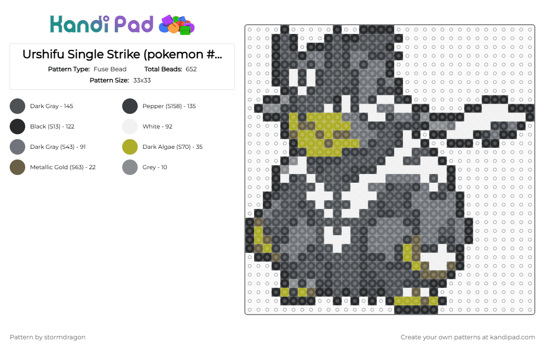 Urshifu Single Strike/Rapid Strike (pokemon #0892) - Fuse Bead Pattern by stormdragon on Kandi Pad - gray, grey, pokemon, urshifu, video games