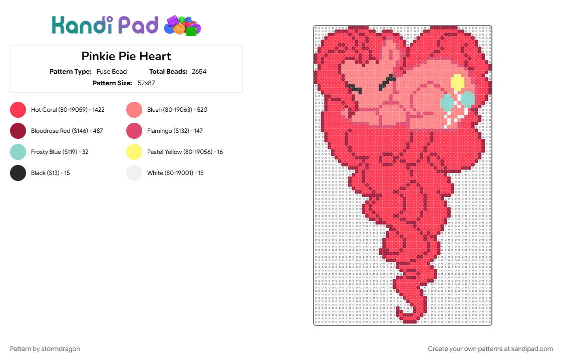 Pinkie Pie Heart - Fuse Bead Pattern by stormdragon on Kandi Pad - heart, mlp, my little pony, pink, pinkie pie, red, tv show