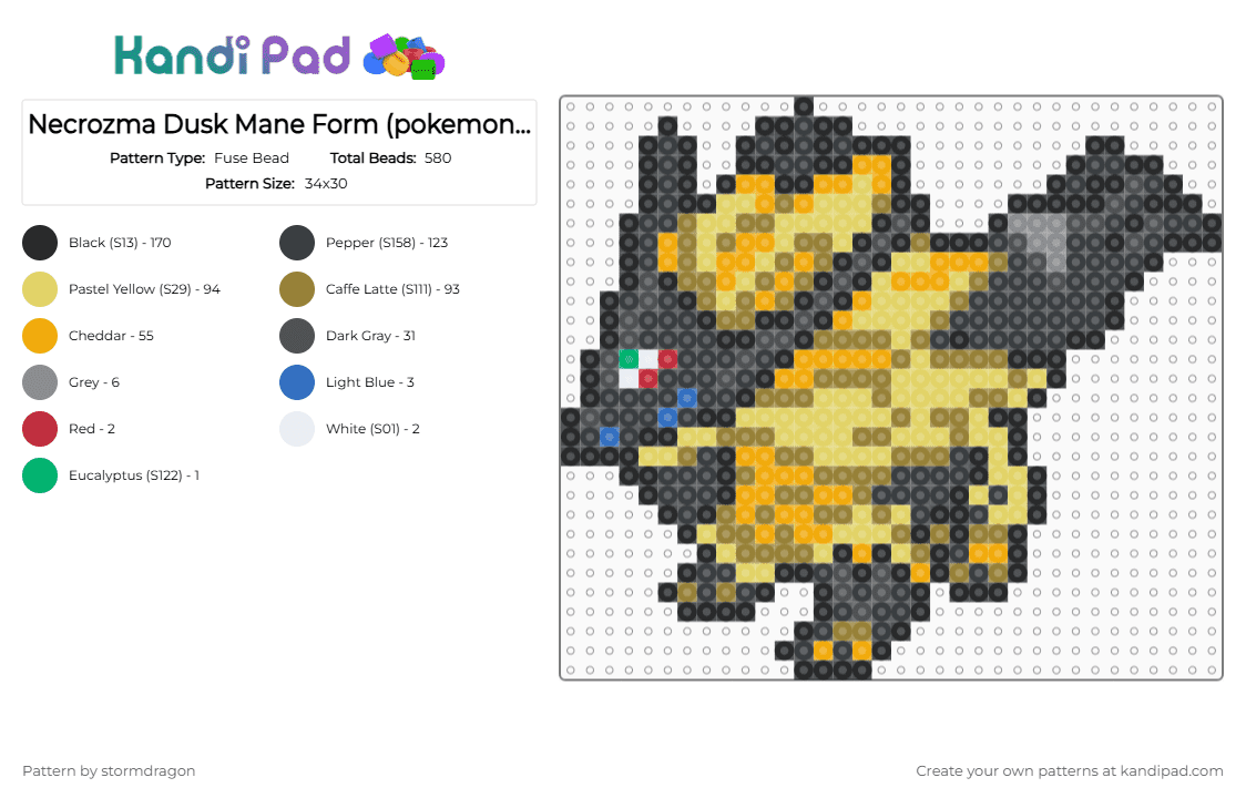 Necrozma Dusk Mane Form (pokemon #800) - Fuse Bead Pattern by stormdragon on Kandi Pad - black,yellow,orange,colorful,fuse bead,perler bead,pokemon,video games,necrozma