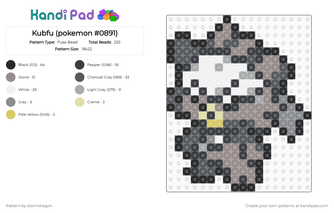Kubfu (pokemon #0891) - Fuse Bead Pattern by stormdragon on Kandi Pad - gray, grey, kubfu, pokemon, video games