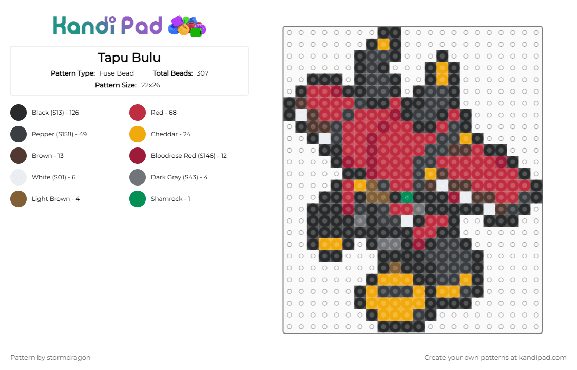 Tapu Bulu (pokemon #0787) - Fuse Bead Pattern by stormdragon on Kandi Pad - black,red,orange,fuse bead,perler bead,pokemon,video games,tapu bulu,yellow