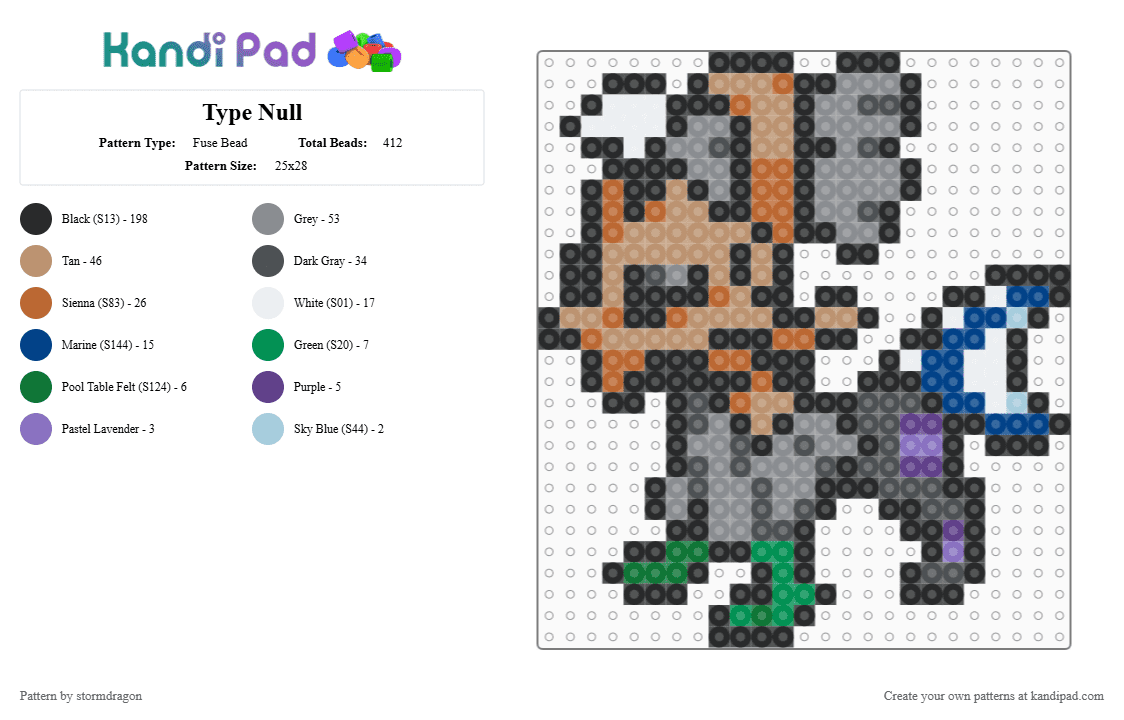 Type Null (pokemon #0772) - Fuse Bead Pattern by stormdragon on Kandi Pad - black,gray,tan,beige,fuse bead,perler bead,video games,pokemon,type null