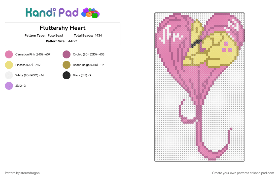 Fluttershy Heart - Fuse Bead Pattern by stormdragon on Kandi Pad - fluttershy, heart, mlp, my little pony, pegasus, pink, tv show, yellow