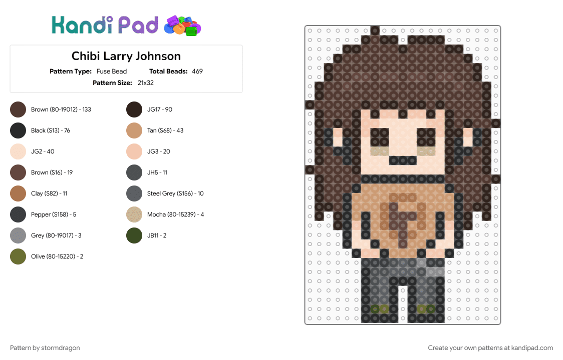 Chibi Larry Johnson - Fuse Bead Pattern by stormdragon on Kandi Pad - beige, brown, chibi, larry johnson, sally face, video games