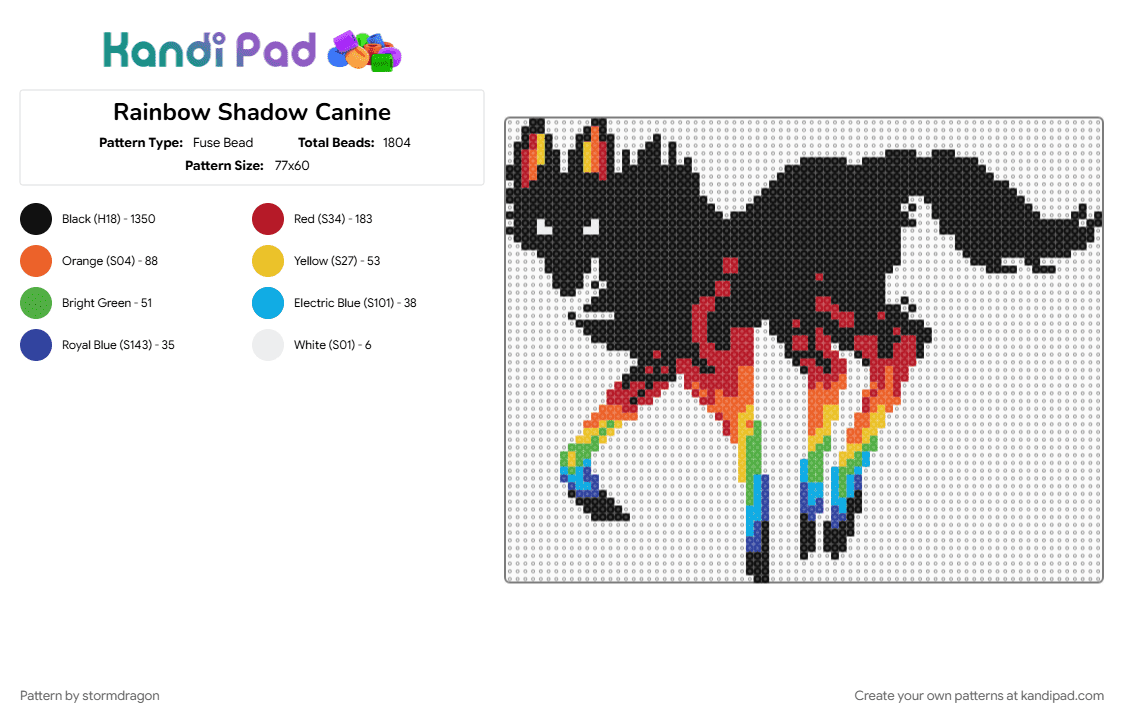 Rainbow Shadow Canine - Fuse Bead Pattern by stormdragon on Kandi Pad - animal, black, canine, colorful, orange, rainbow, red, shadow