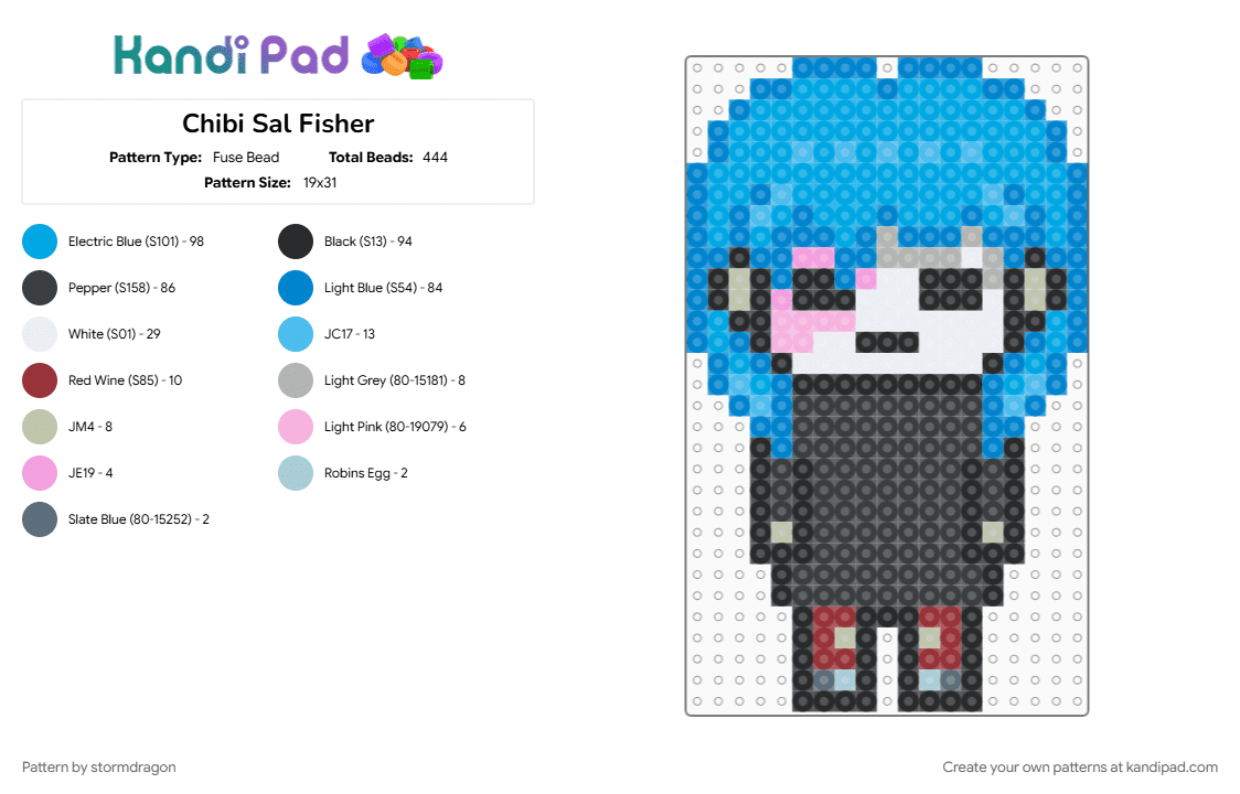 Chibi Sal Fisher - Fuse Bead Pattern by stormdragon on Kandi Pad - blue, chibi, light blue, sal fisher, sally face, video games