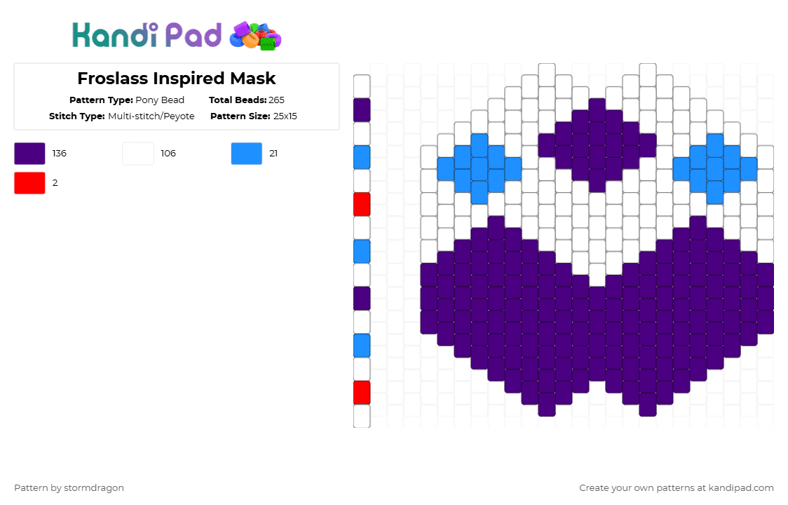 Froslass Inspired Mask - Pony Bead Pattern by stormdragon on Kandi Pad - froslass, mask, pokemon, purple