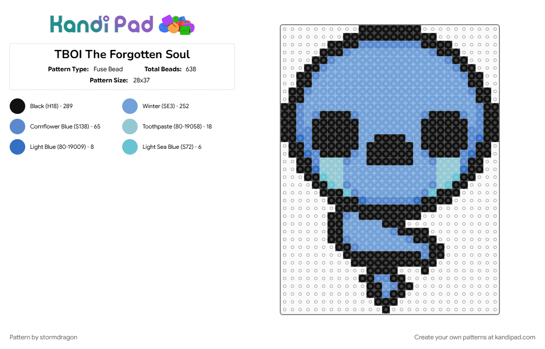 TBOI The Forgotten Soul - Fuse Bead Pattern by stormdragon on Kandi Pad - blue, ghost, light blue, soul, spooky, tboi, the binding of isaac, video games